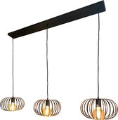 Mbc light - hanglamp 3 lichts cage - zwart metaal - 120cm lang - 180cm hoog max