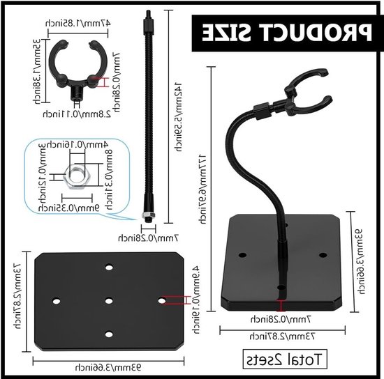 2 Sets Actiefiguur Display Standaards met Verstelbare Slangengewrichten voor Minifiguren - Zwart Plastic Ondersteuning met Rechthoekige Basis voor HG RG SHF - 93x73x177mm — afbeelding 5
