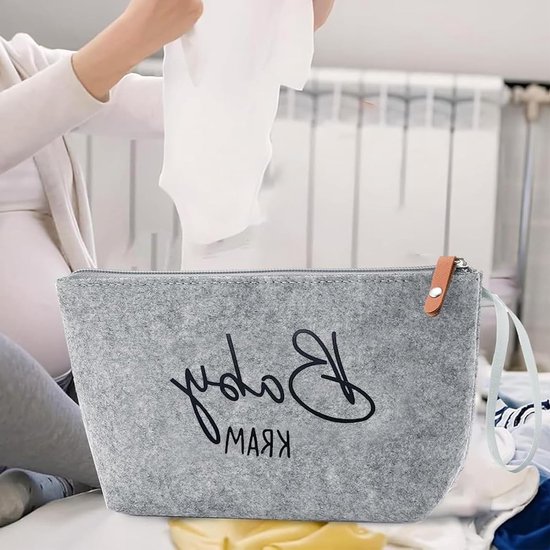 Felt tas voor babyverzorging – Luxe verzorgingstas met rits als kraamcadeau, nieuwgeboren geschenk & babyshower cadeau voor aanstaande moeders — afbeelding 2