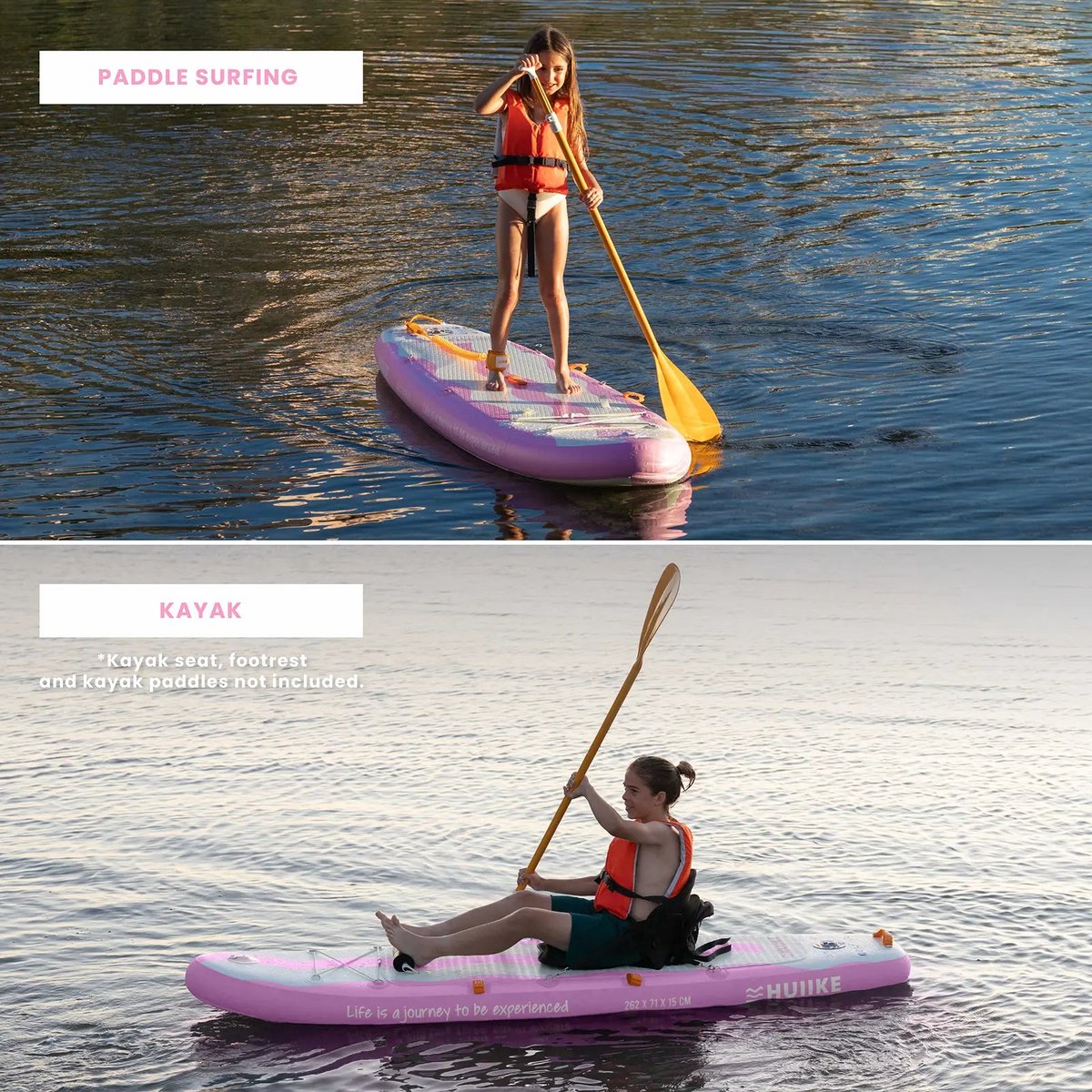 HUIIKE SUP Board - Opblaasbaar Paddle Board voor Kinderen met Accessoires, Peddel, Vinnen, Pomp - Stand Up Paddle Hoge Stabiliteit - 262 x 71 x 15 cm - Max. 80 kg – foto 5