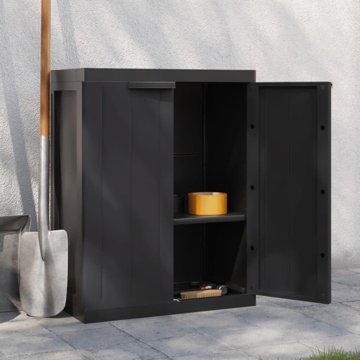 QUOVO® Tuinkast Kunststof - Tuinkast - Tuinkist - Zwart - 65cm x 37cm x 85cm