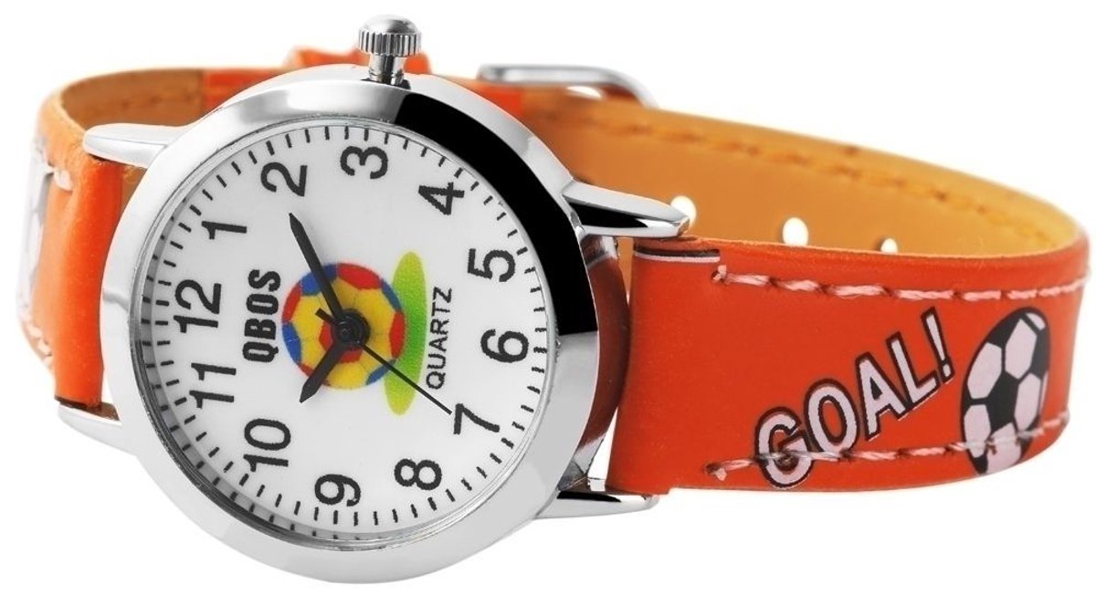 QBOS QBOS kinderhorloge Felix imitatieleren band, kwarts, jongen, cadeau-idee, voetbal