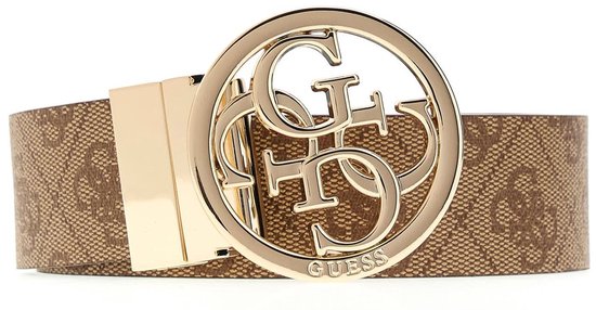 Bruine riem met GUESS logo-print en een goudkleurige gesp met dubbele G logo.