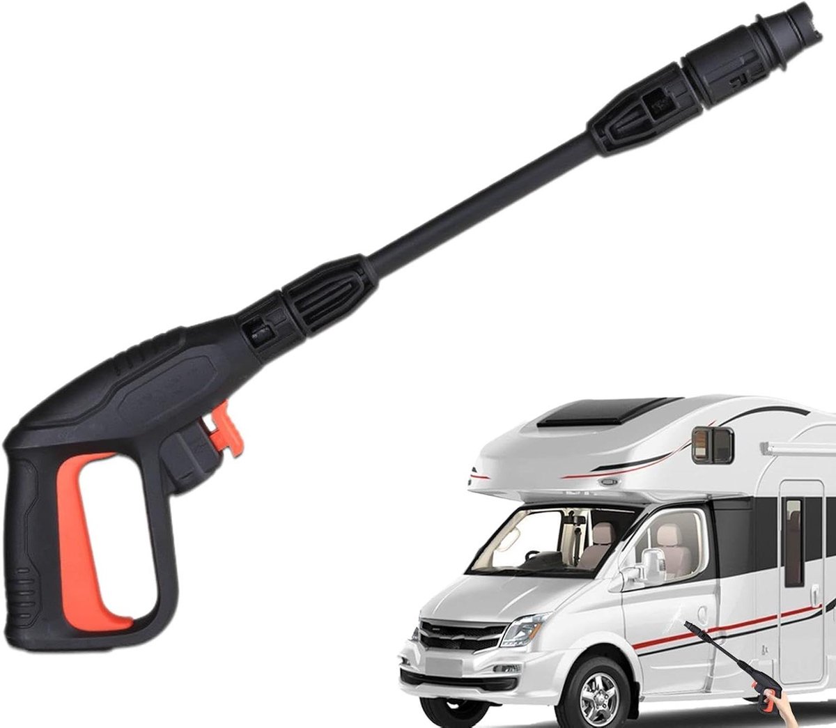 Draagbare Hogedrukreiniger - Compacte Spuit - Auto en Huis Reinigen - Verstelbaar Mondstuk - Tot 84cm Lengte - Zwart Rood