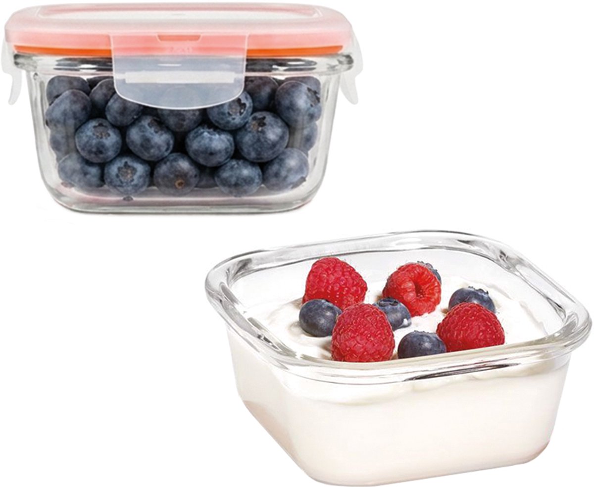 Lock&Lock Glazen Vershoudbakjes - Meal prep bakjes - Ovenschaaltjes met deksel - 300 ml - Luchtdicht - BPA vrij - PFAS vrij - Airfryer bakjes - Bewaarbakjes - Vershoudbakjes glas - 1 persoons ovenschaal - Set van 2 stuks