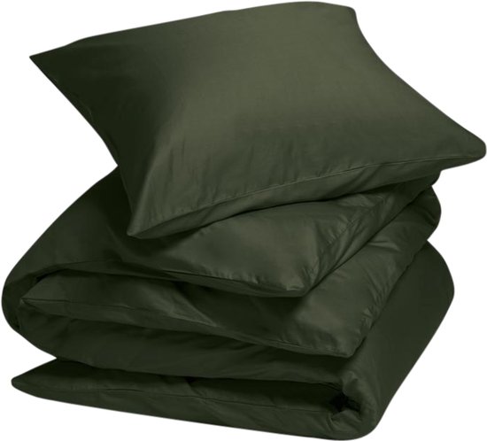 Yumeko dekbedovertrek katoensatijn dark olive 140x200 + 1/60x70 - Bio, eco & fairtrade