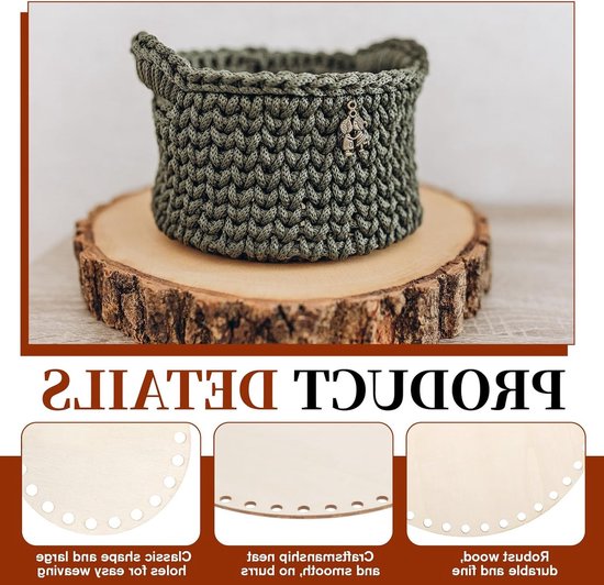 12 Stuks Zakbodem voor Haken - Gehaakte Mandbodem Ronde Set 10/15/20 cm - Mand, Woondecoratie, DIY Knutselen, Weefbenodigdheden — afbeelding 2