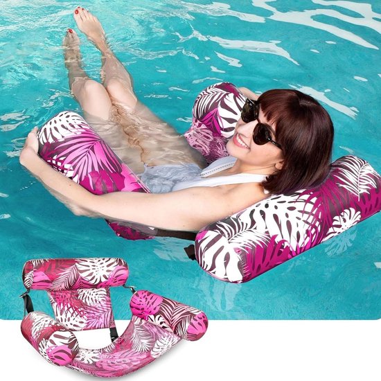 Drijvende Zwembadstoel - Opblaasbare Ligstoel - Ontspannen in Water - Ergonomische Rugsteun - 90x40.5x61 cm - Roze Rood — afbeelding 4