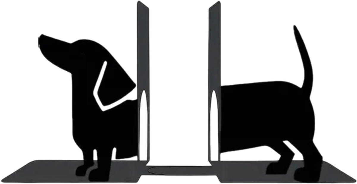 Boekensteunen Teckel - Honden boekensteunen - Boeken organiseren - Stabiel metalen ontwerp - 196 cm breed - Zwart
