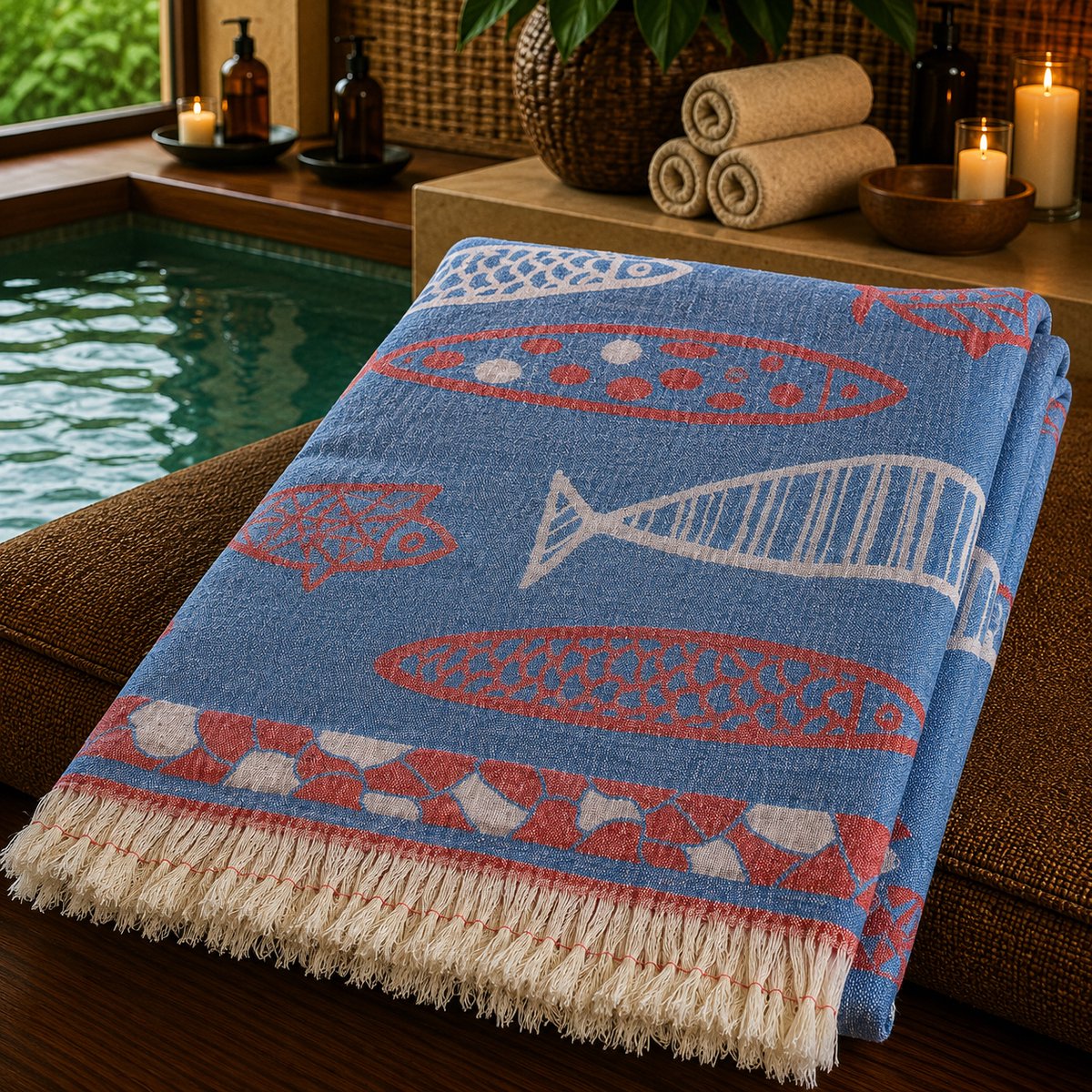 Jacquard Strandlaken Peshtemal 100x180 cm – Dubbelzijdig Design met Twee Kleuren – Geverfd Garen – 100% Natuurlijk Katoen – Lichtgewicht, Sneldrogend & Zandvrij – Ideaal voor Strand, Sauna en Reizen