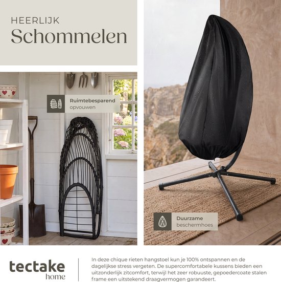 tectake® Luxe Hangstoel - Opvouwbare en draaibare Egg Chair met Standaard - Dikke Kussens - Antislipvoeten - Inclusief Beschermhoes - Ideaal voor Tuin, Terras en Slaapkamer - Donkergrijs