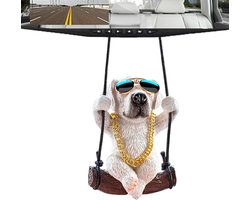 Wiebelhond Autoornament - Hondenspiegel Hanger - Auto Interieur Decoratie - Levendig Wiebelend Design - 8 x 6 cm - Wit
