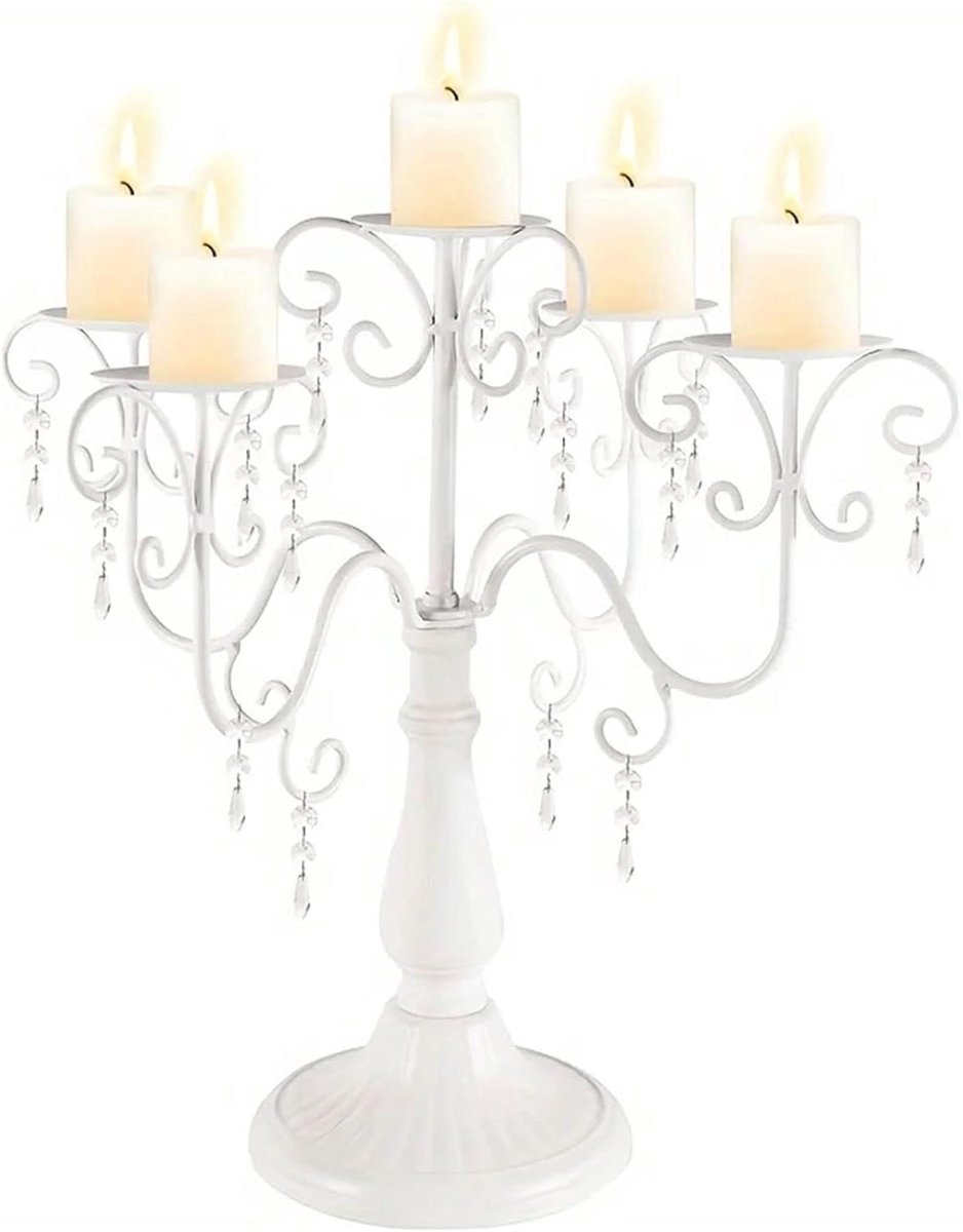 Kandelaar set - Kaarsenhouder - Sfeervolle verlichting - Vijf armen ontwerp - 39 cm - Wit