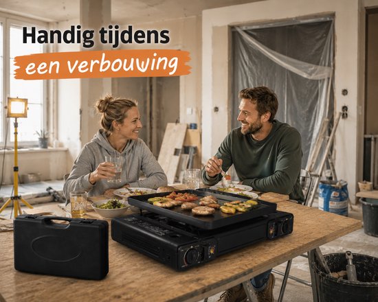 Jurrys Kookplaat - Bbq - Fornuis - Bakplaat - Camping Kookpit - 2 Pits - Lichtgewicht - Reisvriendelijk - 61.5x278.5cm - Zwart — afbeelding 3