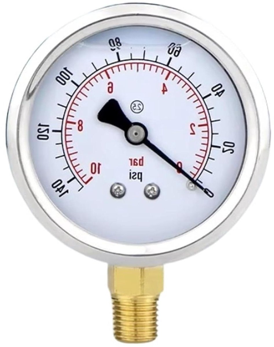 Manometer Glycerine Gevuld - Vacuümmeter Druk - Hydraulische Systemen - Roestvrijstalen Behuizing - 60 mm - Zilver