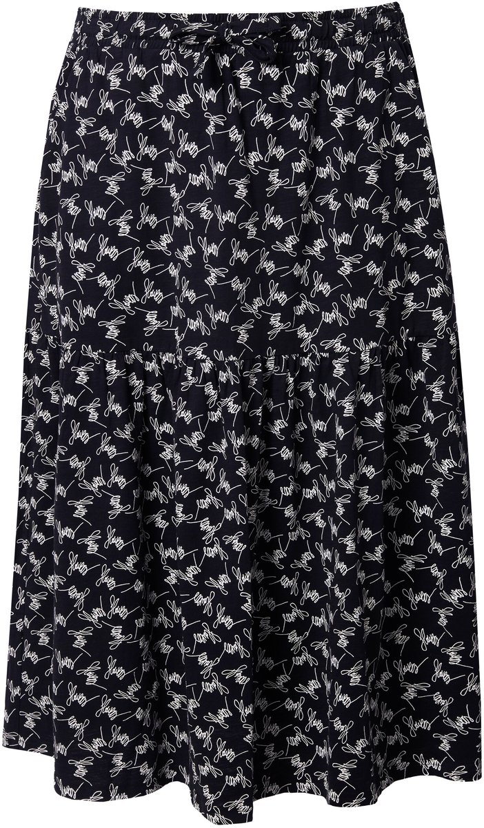 Ulla Popken - Dames - Maxi-rok bloemen A-lijn elastische tailleband volantzoom - Zwart - Maat 50+