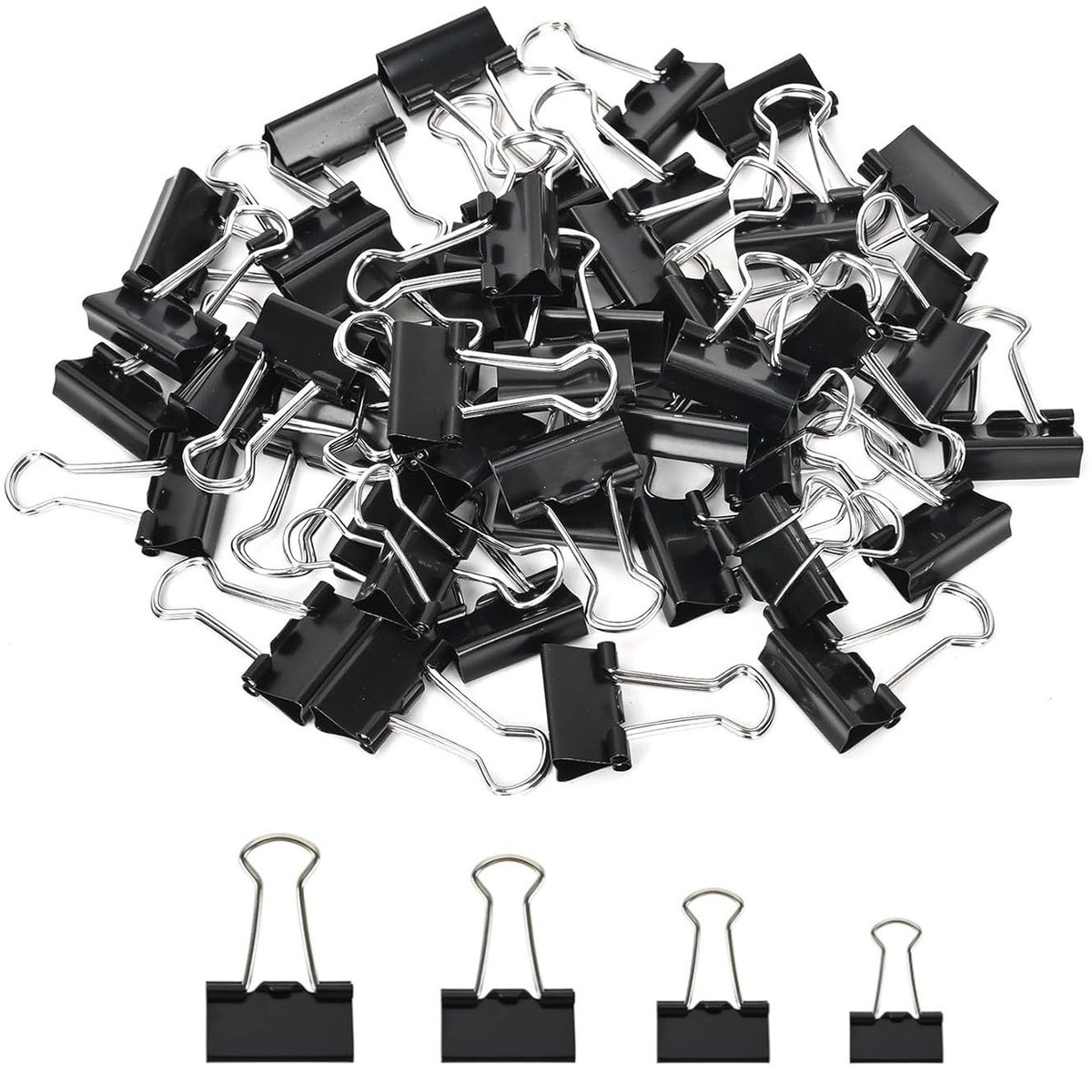MTTproducts- Bindclips 160 Stuks - Foldback Clips 15/19/25/32 mm - Zwarte Paperclips - Documentenclips - Papierklemmen - Hoogwaardig Metaal - Papierclips