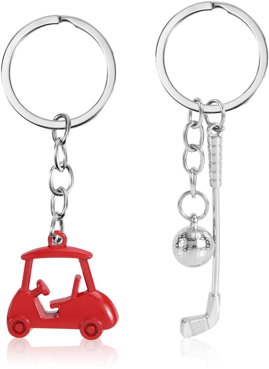 NTH products- Sleutelhanger Golfkar & Golfclub - 2st Sleutelhangers - Zinklegering - Sportthema - Tassenaccessoires - 8,5x2,9x0,9 cm - Sleutelring