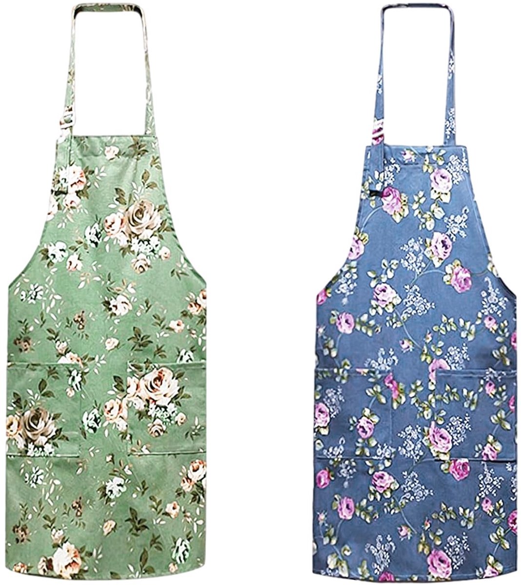 Dailygoods- Bloemenschort - 2 Stuks - Linnen - Riemontwerp - Grote Zak - 73 x 65 x 44 cm - Praktisch en Modieus - Keukenschort