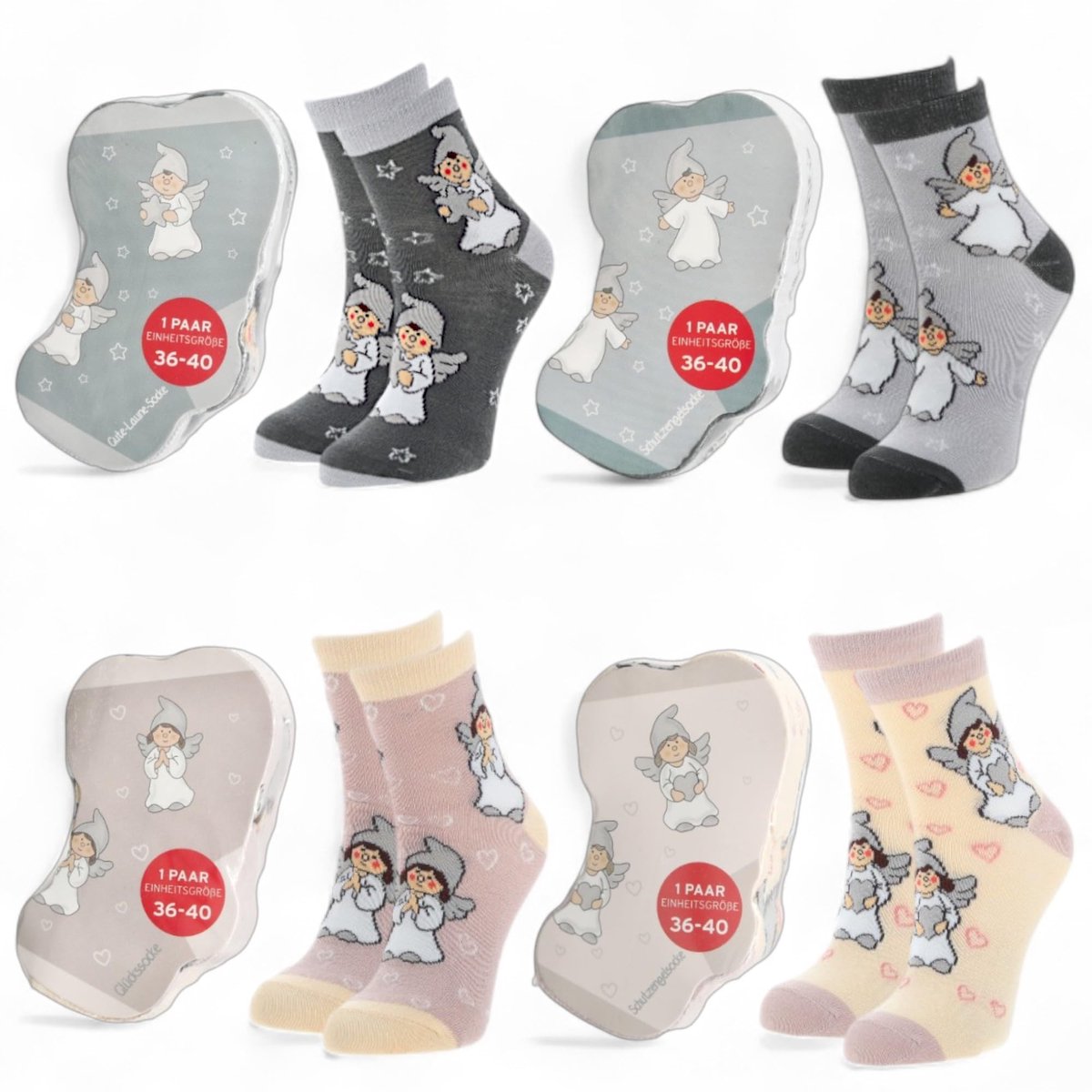 Dailygoods- Damessokken set van 4 - Katoenen sokken - Engelmotief - Zacht en warm - Aangenaam draagcomfort - Eenheidsmaat 36-40