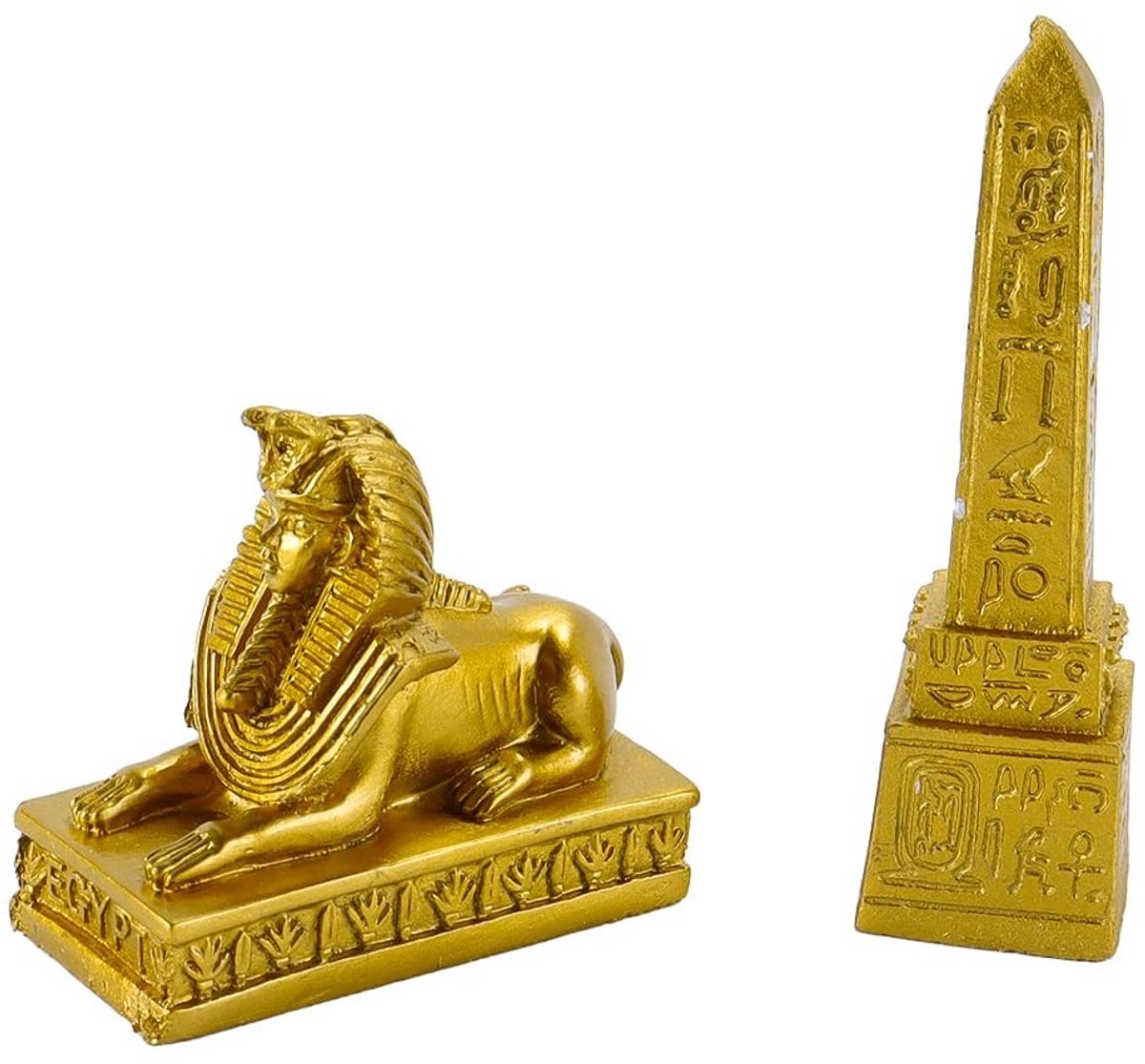 Dailygoods- Obelisk Gouden Decoratie - Romeinse Sfinx - Aquarium Ornament - Bureau Decoratie - Zandtafel Decoratie - Harsmateriaal