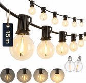 Partizzle Guirlande Lumineuse Étanche Ronde de 15 M - Guirlande de 25 Lumières LED - Guirlande Lumineuse pour Terrasse Extérieure et Camping - Éclairage de Jardin - 2700k / Wit Chaud