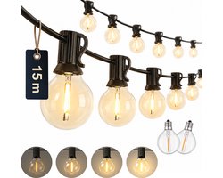 Decens 15m Dimbaar Lichtsnoer Rond - Waterdicht / 25 LED Lampjes Slinger - Kerst Lichtslinger voor Buiten Terras en Camping - Tuinverlichting - 2700k / Warm Wit