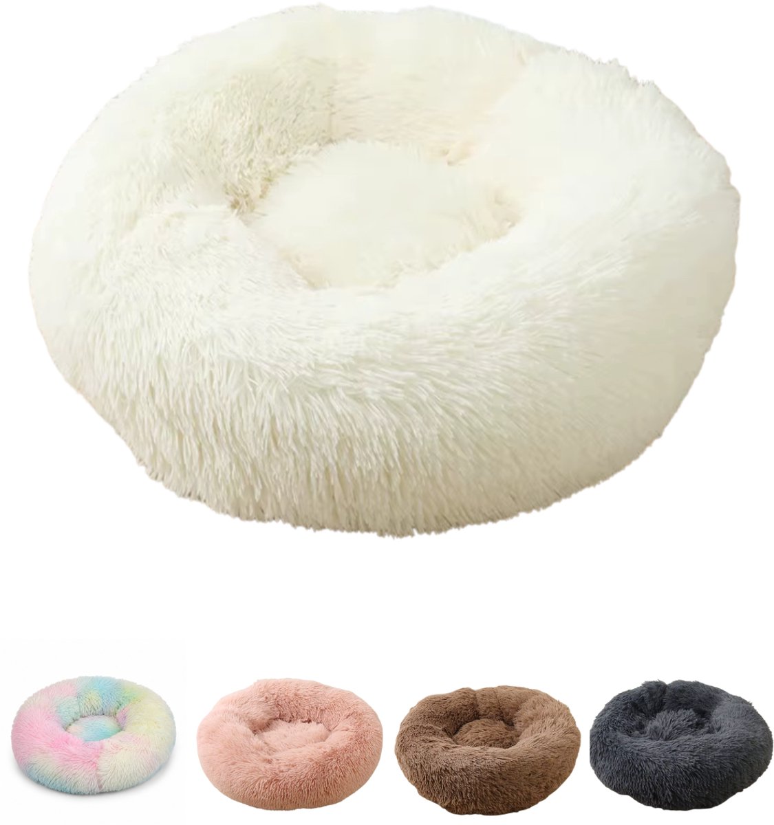 60 Pines® Zachte Kattenbed Wit - 50 cm Kattenkussen -Wasbaar met Afritsbare Hoes - Donut Kattenmand - Poezenmand - Hondenmand- Cat Bed