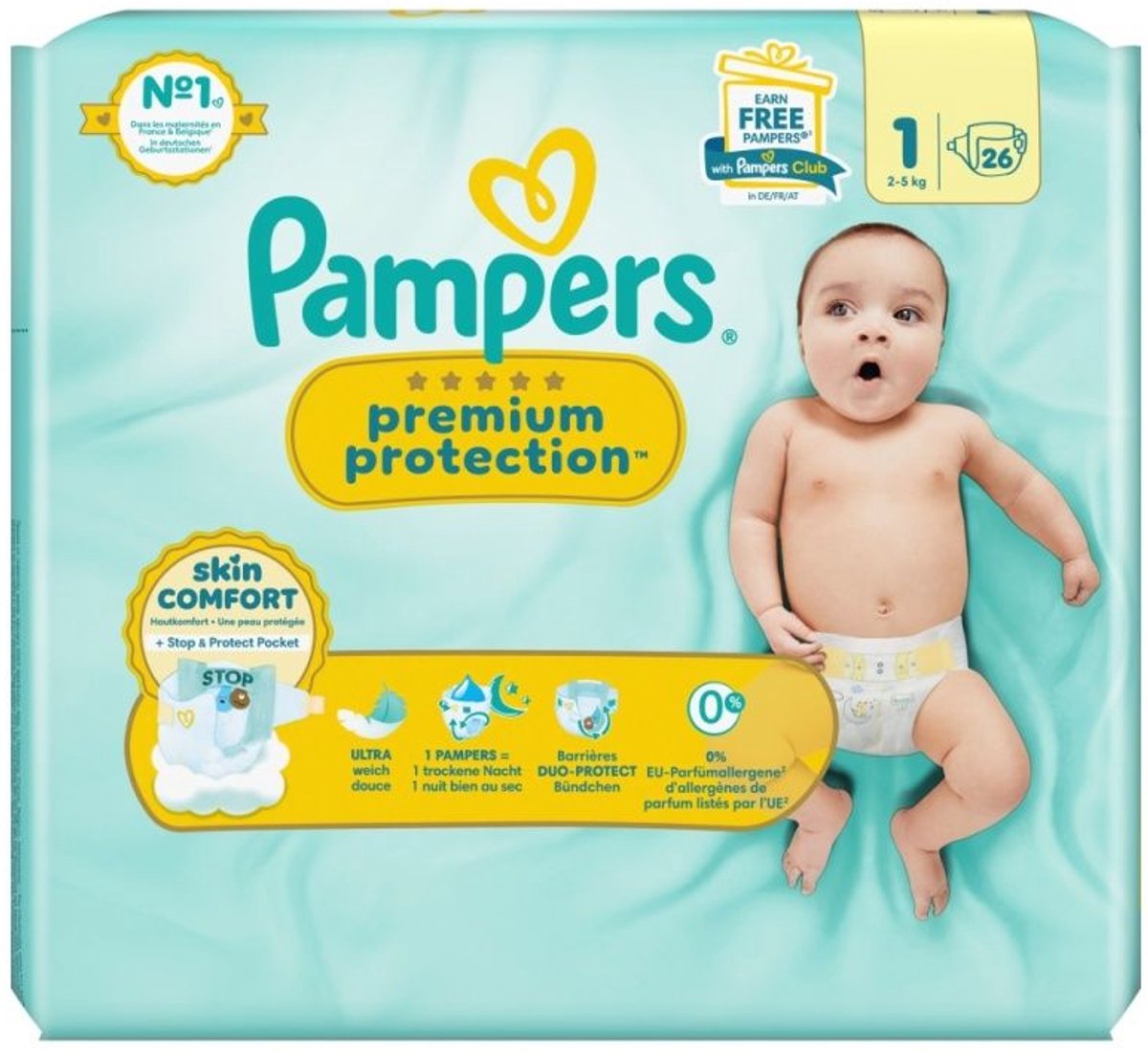 Pampers Premium Protection Baby Luiers Maat 1 | 5 x 26 stuks - 2kg t/m 5kg | Total 130 Baby Diapers Size | New Born Nr. 1 - 2 - 5kg