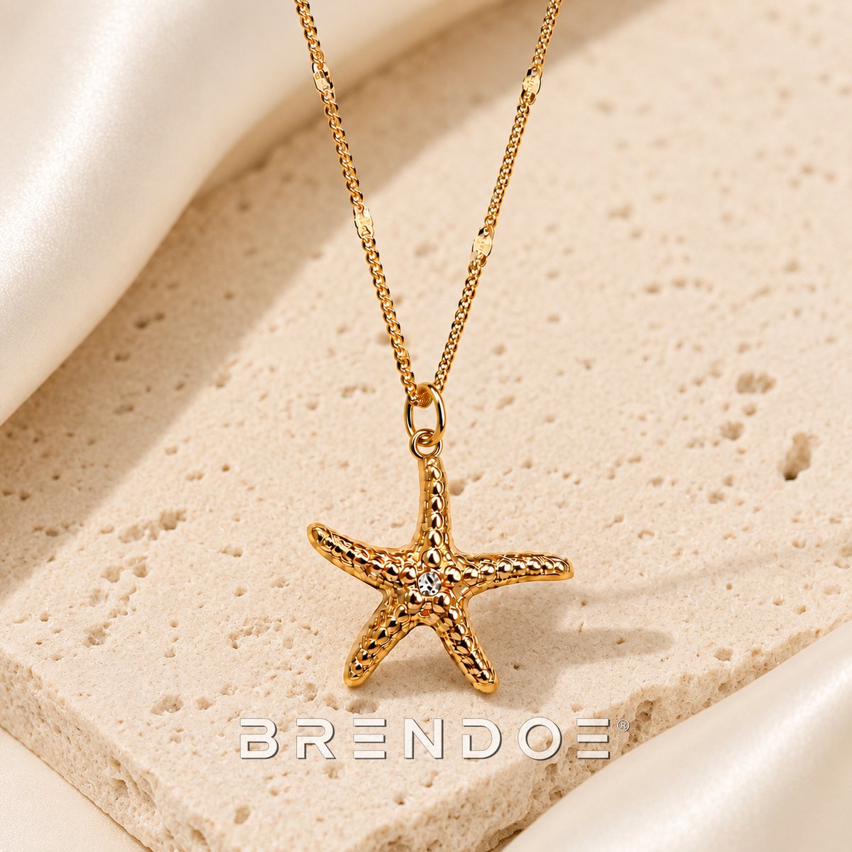 Brendoe Goudkleurige Zeester Ketting Dames – RVS Ketting met Verwijderbare Zeester Hanger – Zirkonia Detail