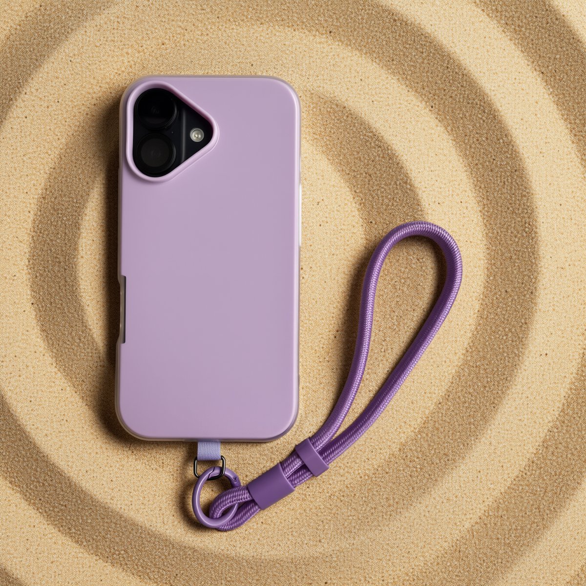 iPhone 16 Hoesje met Polskoord (Wrist Strap) – Ice Cream Bar Design – Frost Look 2-Laags Beschermhoes – Zomer & Vakantie Telefoonhoesje - Paars