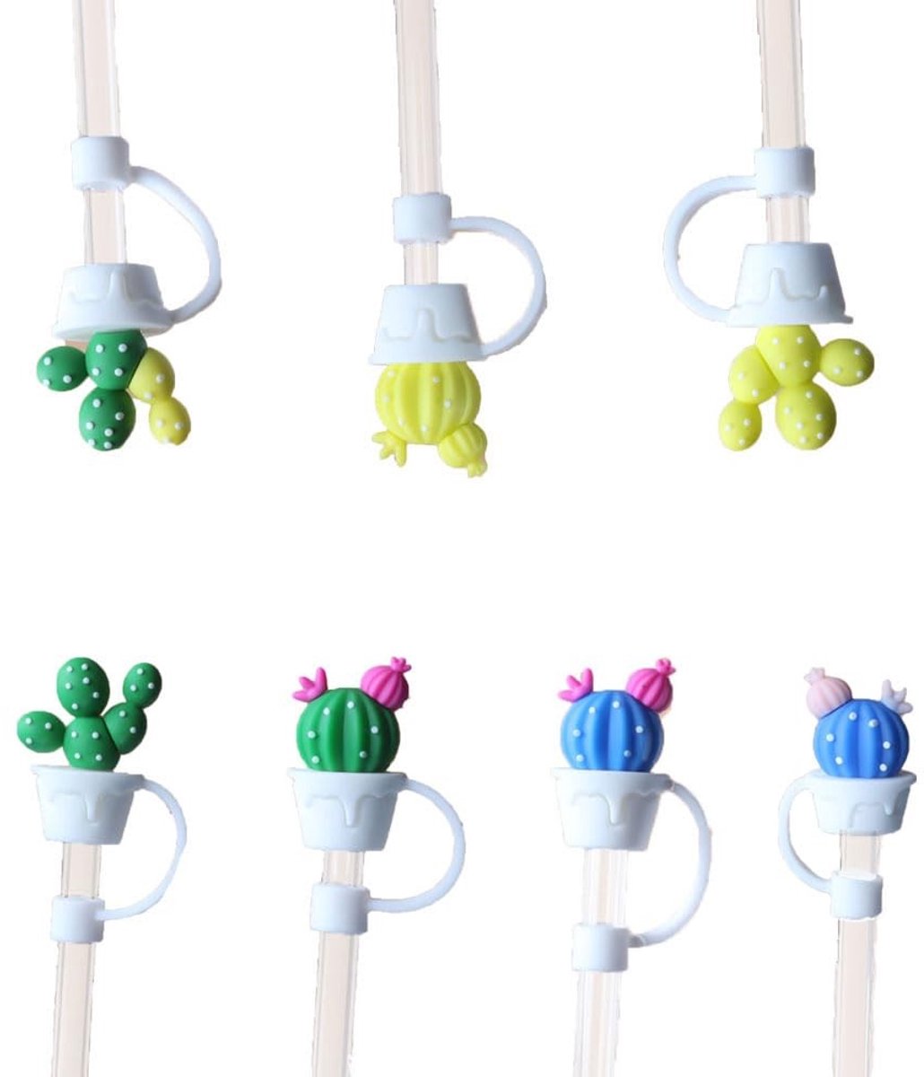 Dailygoods- Drankbuishoezen 7 Stuks - Herbruikbare Siliconen Deksels - Veiligheidsbescherming - Geschikt voor 8 mm Rietjes - Duurzaam en Veilig - Schattige Patronen - Rietjesdeksels