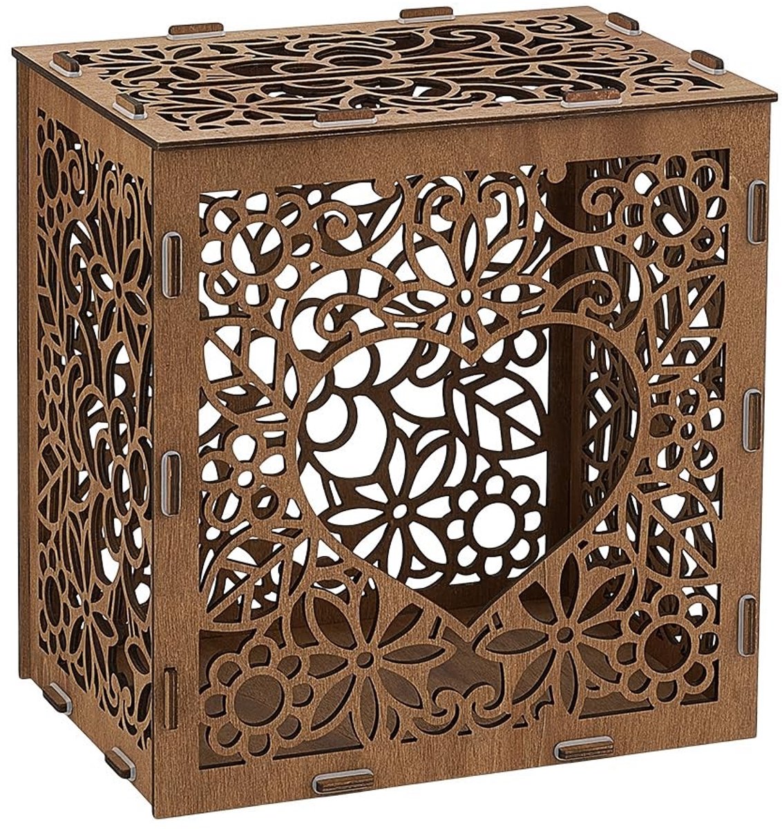 Dailygoods- Trouwkaartdoos Houten - Kaartenopbergdoos met Sleuf - Geschenkdoos Bruiloft - Souvenirdoos - 25 x 18 x 25 cm - Stevig en Duurzaam