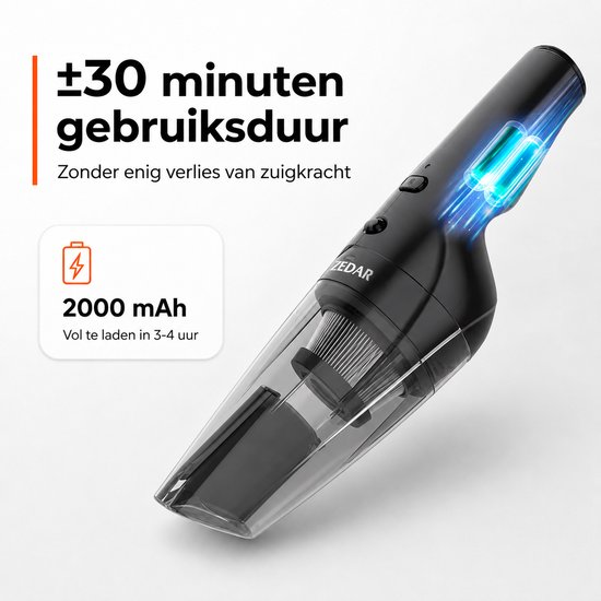 kruimeldief met oplaadstation - Handstofzuiger- 100W Krachtige Zuigkracht - HEPA 13 Filter - Zedar S500
