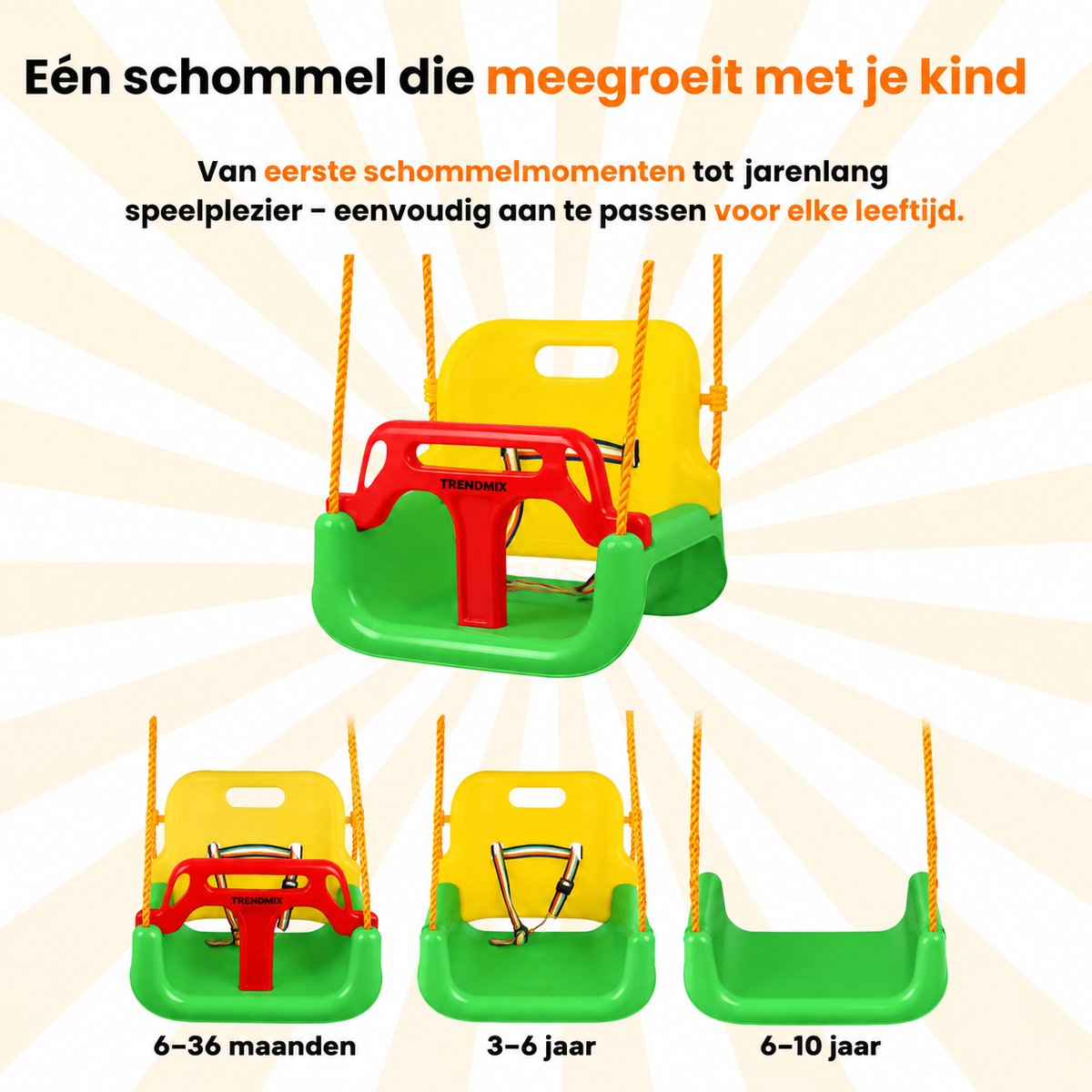 Trendmix Meegroei Schommel 3-in-1 Groen Voor Baby, Peuter & Kleuter – Veilig Met Verstelbare Banden – Voor Binnen & Buiten Gebruik — afbeelding 4