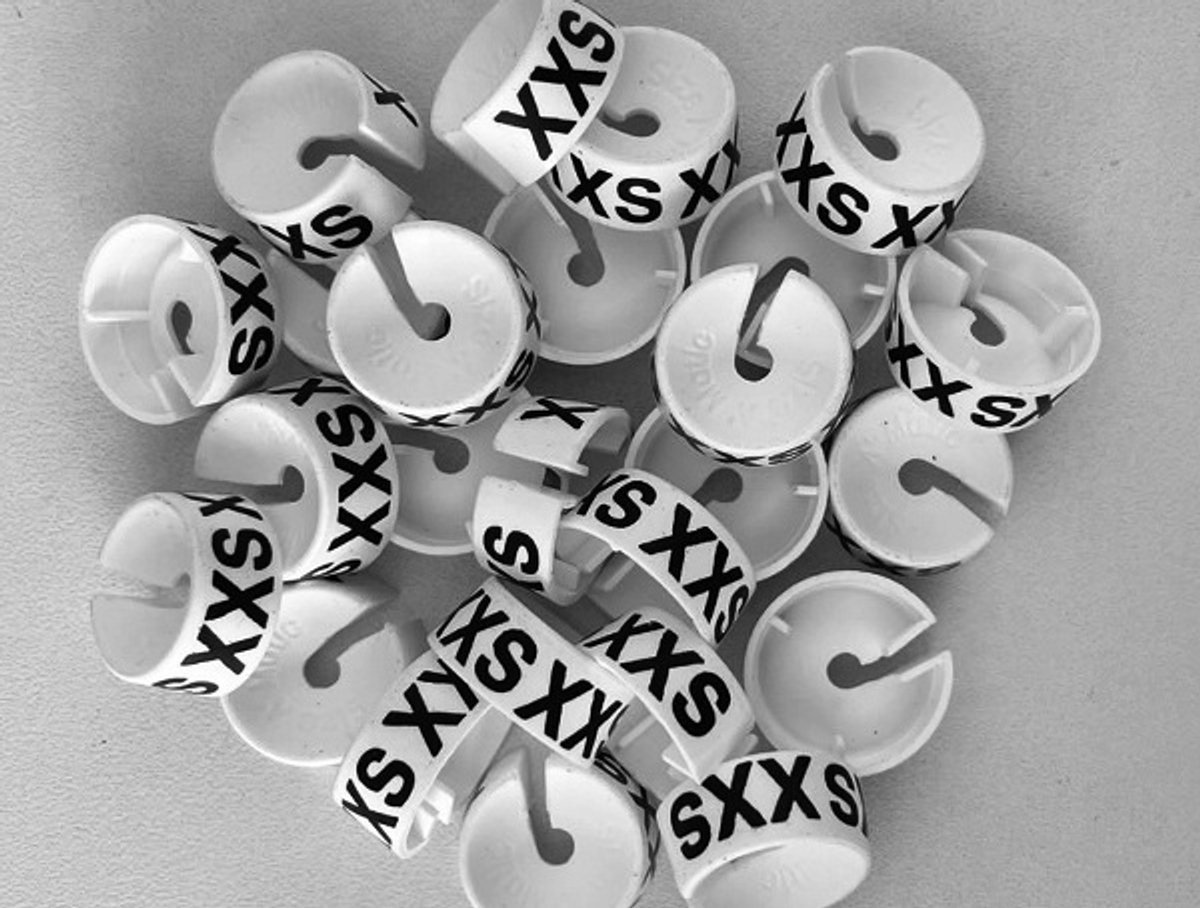 Bleijenberg Maatdopje maat XXS wit - Maataanduiding voor kledinghangers per 25 stuks - Maatringetje Ø 20 mm - Kledinghangers - Kleerhanger - Kapstok - Mark-Brics - wisersizer