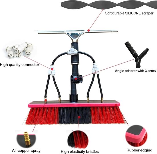 Watergevoede Telescoopborstel - Raamwisser Stok - Hoge Ramen Wassen - Uitschuifbaar Tot 92 Meter - 55 cm Kop - Blauw — afbeelding 5