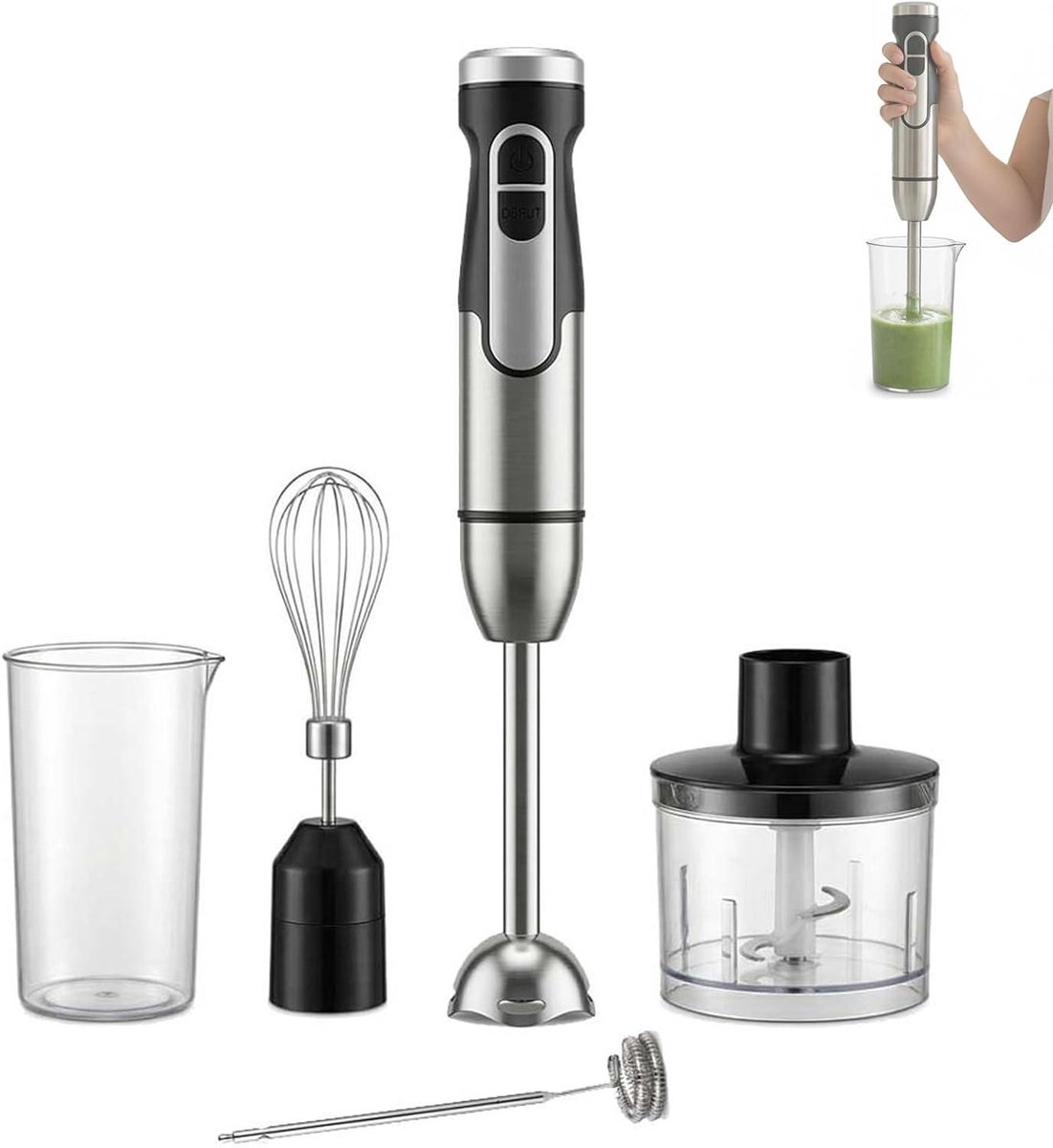 Handmixer Staafmixer Keukenapparaat Set Maaltijden Bereiden Instelbare Snelheid 425 cm Zilver