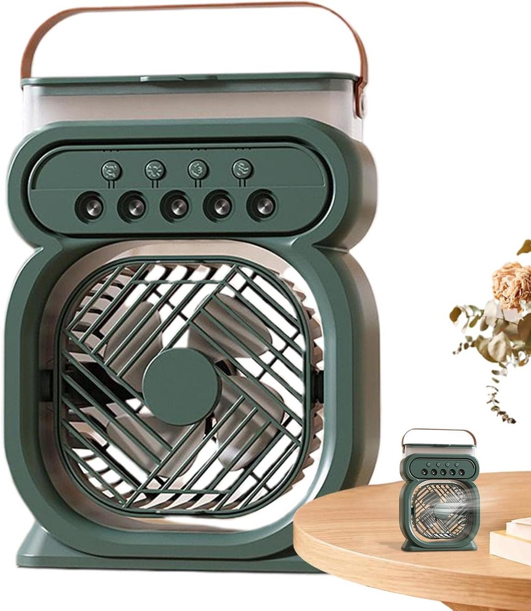 Oplaadbare Mist Fan - Vernevelaar Ventilator - Persoonlijke Koeling - Met 7 Kleuren Licht - 450ml Tank - Groen