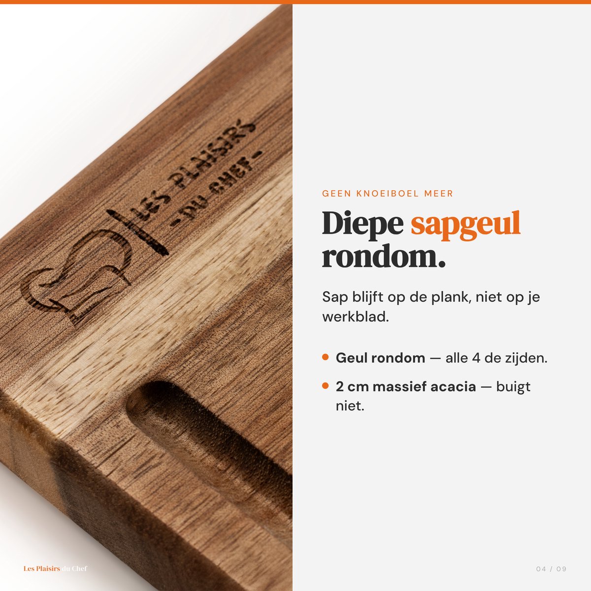 Snijplankenset Hout 4-delig met Houder — Acacia Snijplanken met Sapgeul — 2 cm Dik — Antibacterieel & PFAS-vrij — Borrelplank, Serveerplank, Tapasplank — XL/L/M/S (40x30 / 33x24 / 27,5x18 / 21,5x15 cm) — Les Plaisirs du Chef — cadeau in Kookcadeaus - foto 4