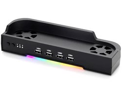 DrPhone CoolBase Koelventilator Opbergbase – Compatibel met Nintendo Switch 2 – RGB – 4 USB Poorten – Zwart