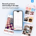 Telefoon met app voor het bewerken en afdrukken van foto's, inclusief paspoortfoto-uitsneden.