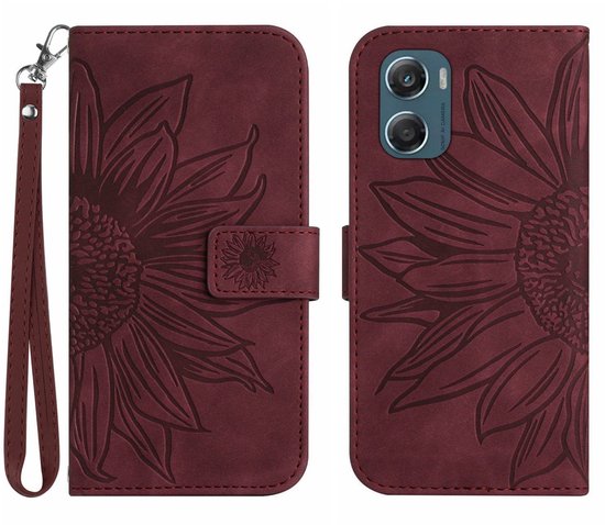 Étui Coverup - Convient pour Motorola Moto G06 / G06 Power - Étui portefeuille Tournesol Coverup avec cordon - Bordeaux