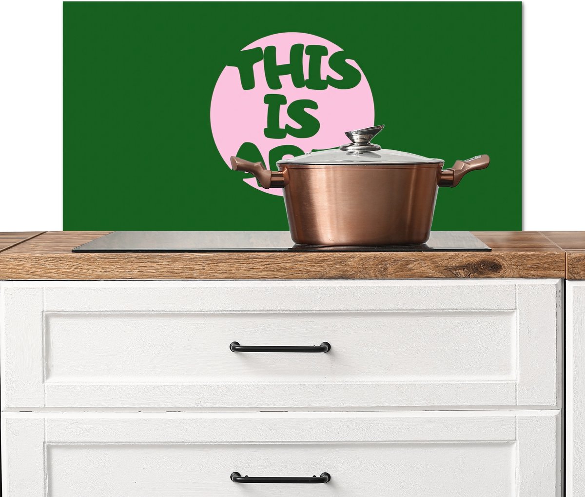 KitchenYeah Spatscherm keuken 90x45 cm Kookplaat achterwand Cirkel Roze Tekst Art Muurbeschermer Spatwand fornuis Hoogwaardig aluminium