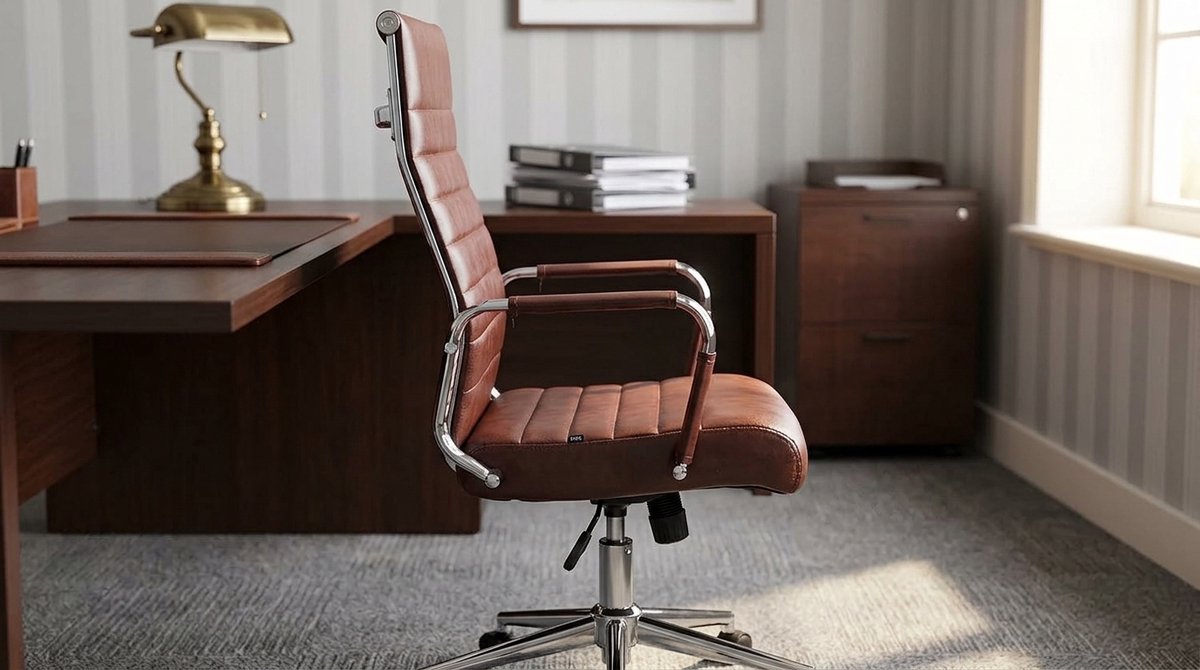 Bureaustoel Ergonomisch – House&Garden Columbus Comfort Office Chair met Armleuningen, Kantelfunctie & Hoogteverstelling, Luxe Kunstleren Kantoorstoel 360° Draaibaar, Metalen Chroom Frame, Belastbaar tot 150 kg – Bordeauxrood