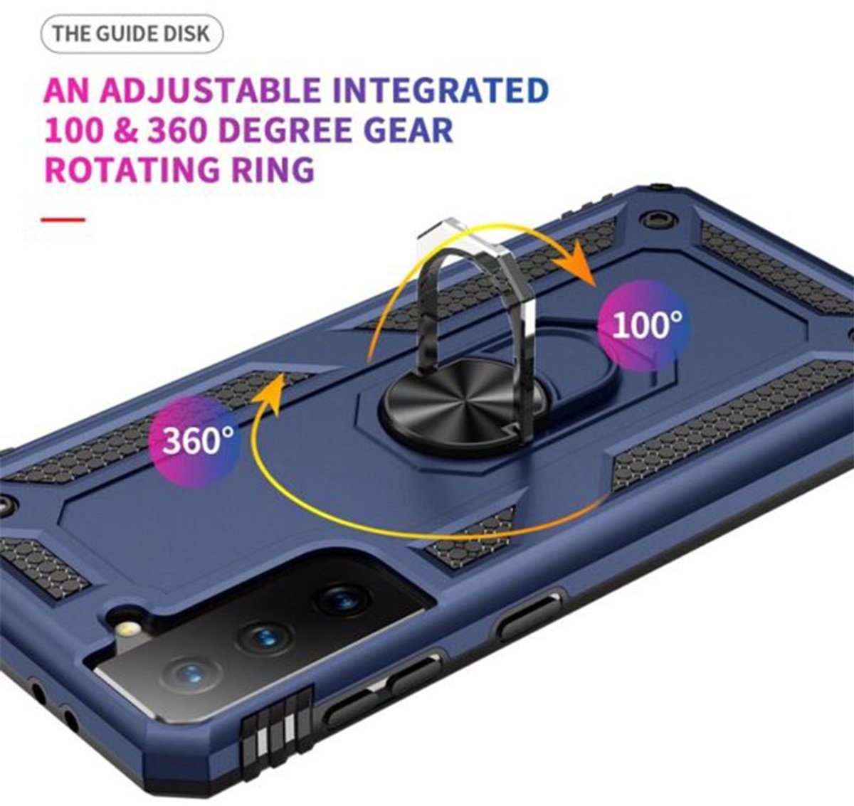 Samsung Galaxy S22 Hoesje Heavy Duty Armor Case met Ringhouder & Standaard – Blauw
