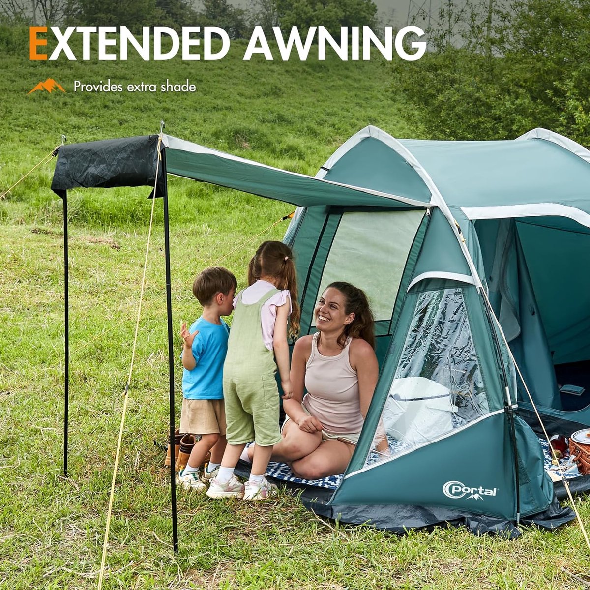 Tent 3 personen - campingtent - waterdicht - 3000mm met voortent raam - 3 man - tunneltent - familietent - festivaltent voor camping - reizen trekking - tuin – foto 6