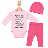Ensemble bébé fille 3 pièces taille 50-56| chapeau rose ours pantalon rose rayé et barboteuse rose manches longues avec texte noir Si ma mère et mon père ne le permettent pas, je demande juste à mon grand-père et ma grand-mère