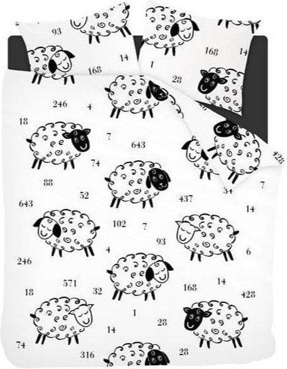 Sleepnight Dekbedovertrek Flanel Schaapjes - 270 x 200/220 cm + 2 kussenslopen - [Wit]