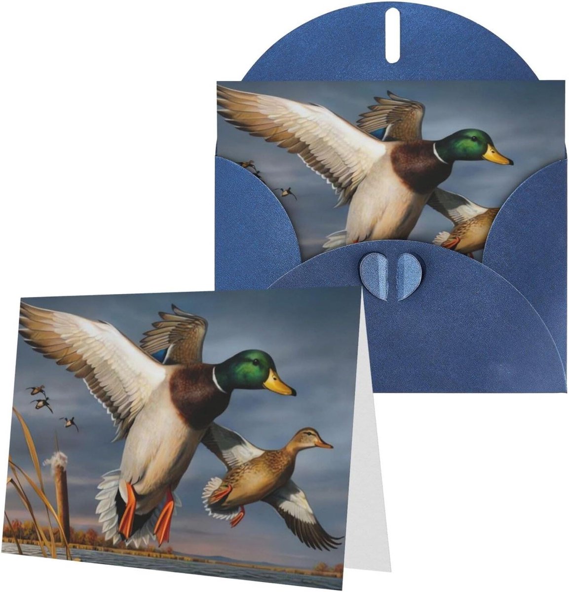 Wenskaarten Wilde Eend - Lege Kaarten Enveloppen - Persoonlijke Boodschappen - Parelmoer Papier Effect - 10x15 cm - Blauw